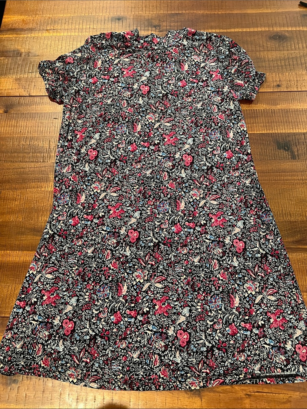 Woman’s Floral Print Short Sleeve Dress - Pink & Black